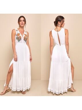 Lulus Tickets To Paradise White Embroidered Maxi Dress **